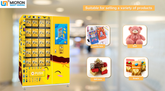gelukkige doos en gift automatische automaat met asvertisement managementn in de wandelgalerij